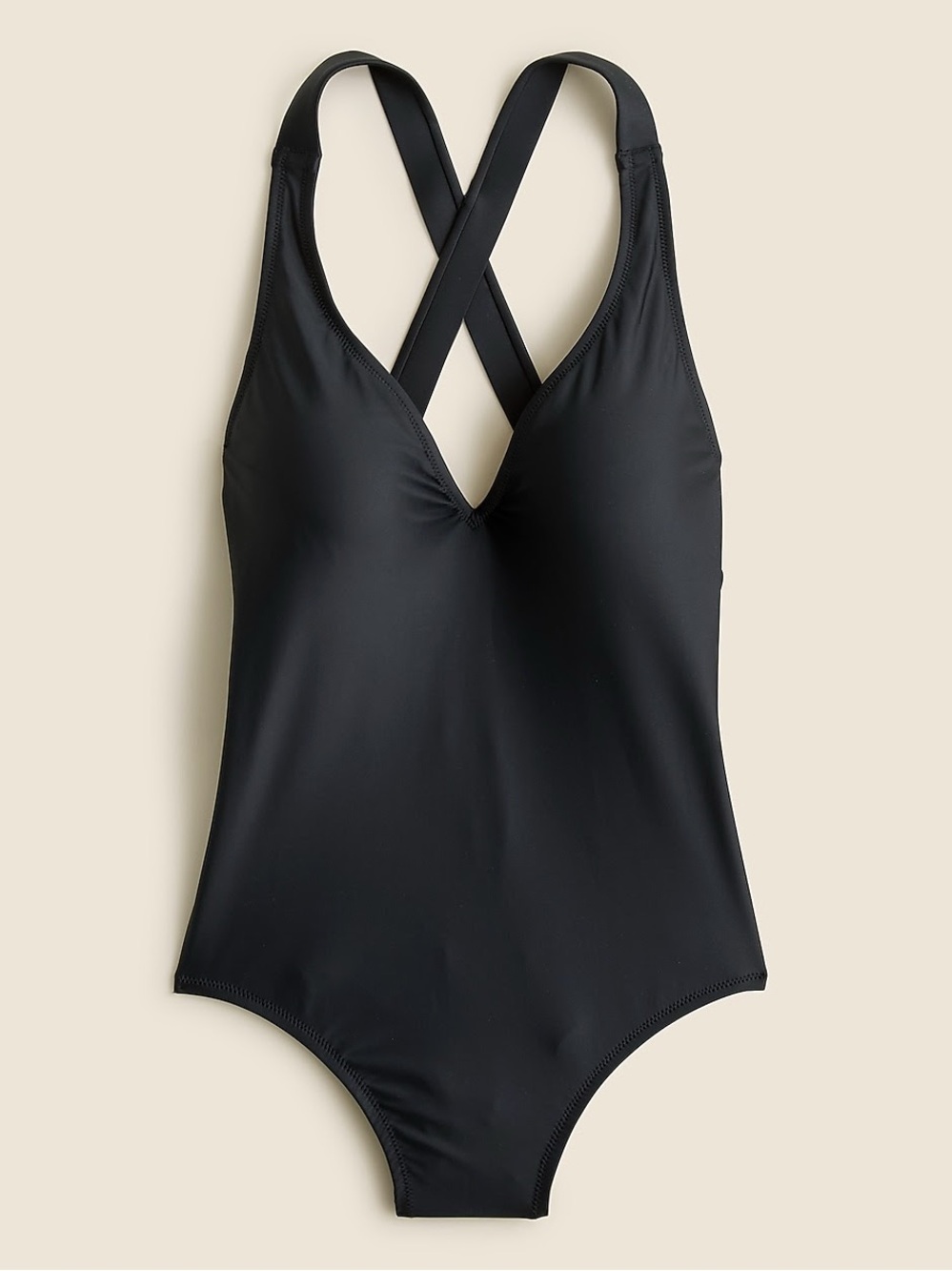 J. Crew Black V-Neck Cross-Back One-Piece Swimsuit